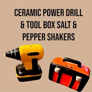 Ceramic Power Drill & Tool Box Salt and Pepper Shakers NWOT